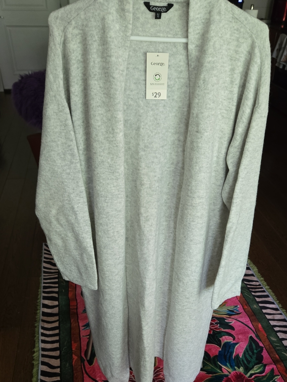George Heather Gray Open Front Long Cardigan